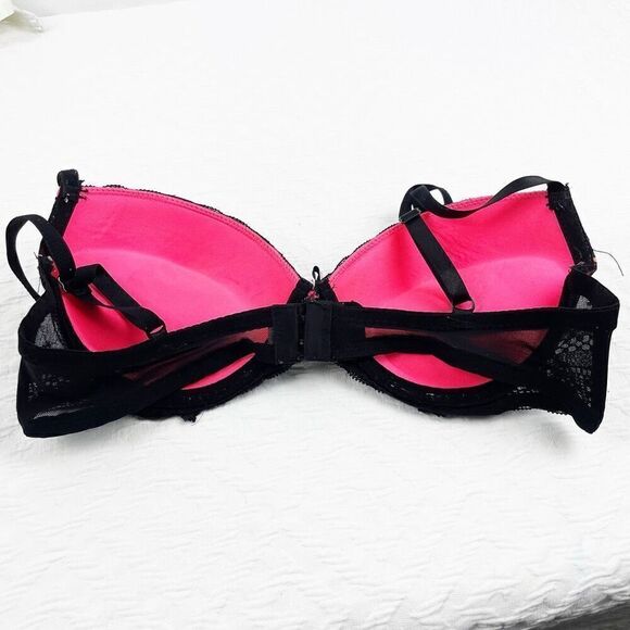 BUY 1 GET 1 FREE Jezebel 34b hot pink black lace mesh bra lingerie - Picture 4 of 12
